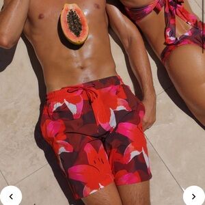 Moana Bikini Red Floral Board Shorts